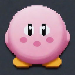 Create a detailed pixel art image featuring Kirby, the classic character from Nintendo, highlighting his distinct round shape and iconic pink color