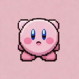 Create a detailed pixel art image featuring Kirby, the classic character from Nintendo, highlighting his distinct round shape and iconic pink color