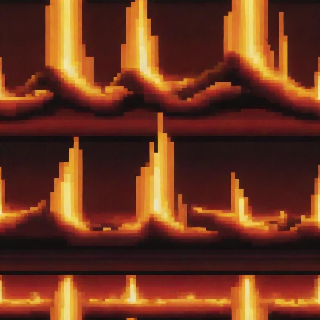 A vertical, roaring fire rendered in pixel art, with vibrant colors ranging from deep red at the core to bright yellow at the tips of the flames