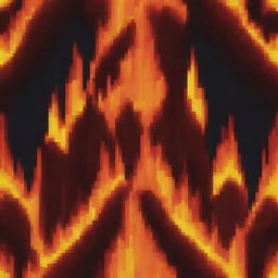 A vertical, roaring fire rendered in pixel art, with vibrant colors ranging from deep red at the core to bright yellow at the tips of the flames