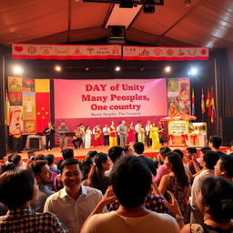 A festive concert scene celebrating the Day of Unity with the theme "Many Peoples, One Country