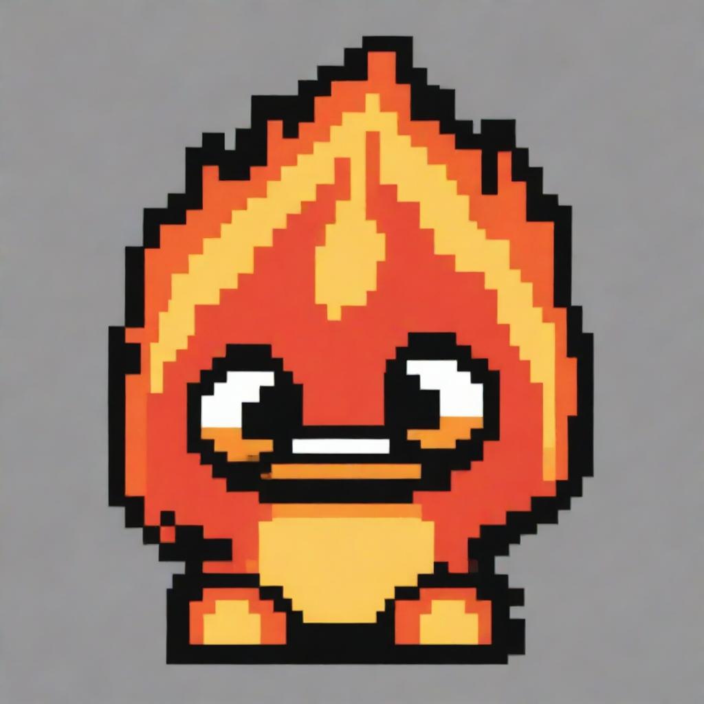 A pixel art depiction of a cute but angry little fire