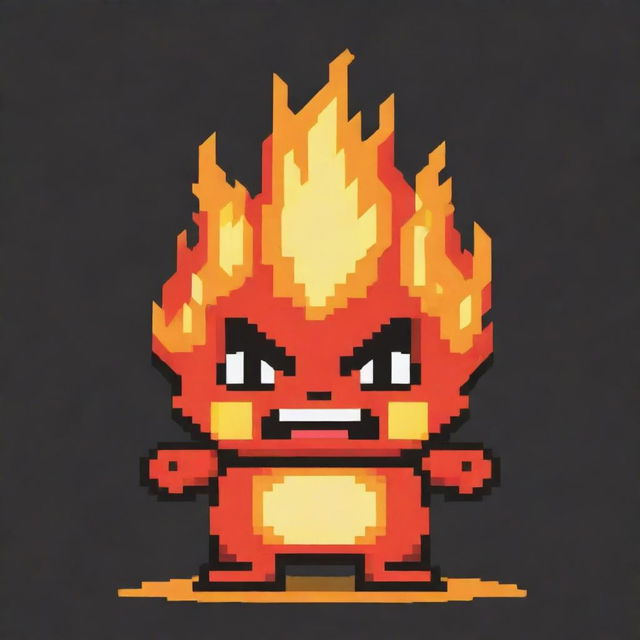 A pixel art depiction of a cute but angry little fire