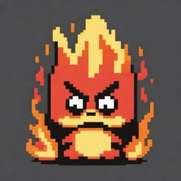 A pixel art depiction of a cute but angry little fire