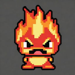 A pixel art depiction of a cute but angry little fire