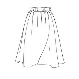 A stylish and elegant line drawing of a skirt, showcasing a fitted waist with a gently flowing silhouette