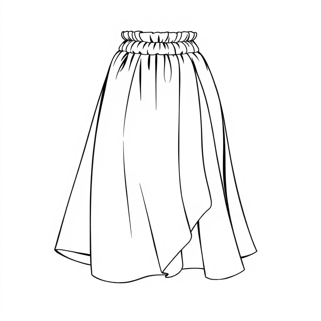 A stylish and elegant line drawing of a skirt, showcasing a fitted waist with a gently flowing silhouette