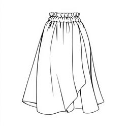 A stylish and elegant line drawing of a skirt, showcasing a fitted waist with a gently flowing silhouette