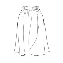 A stylish and elegant line drawing of a skirt, showcasing a fitted waist with a gently flowing silhouette