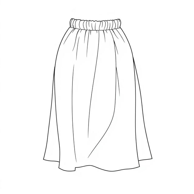 A stylish and elegant line drawing of a skirt, showcasing a fitted waist with a gently flowing silhouette