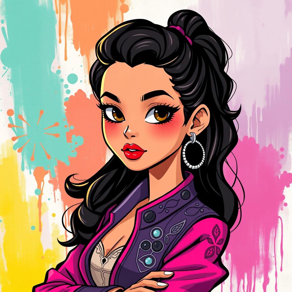 A stylized portrait of a woman resembling Jenna Ortega, featuring an expression of confidence and empowerment