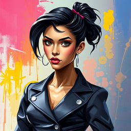 A stylized portrait of a woman resembling Jenna Ortega, featuring an expression of confidence and empowerment