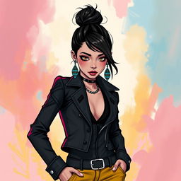 A stylized portrait of a woman resembling Jenna Ortega, featuring an expression of confidence and empowerment