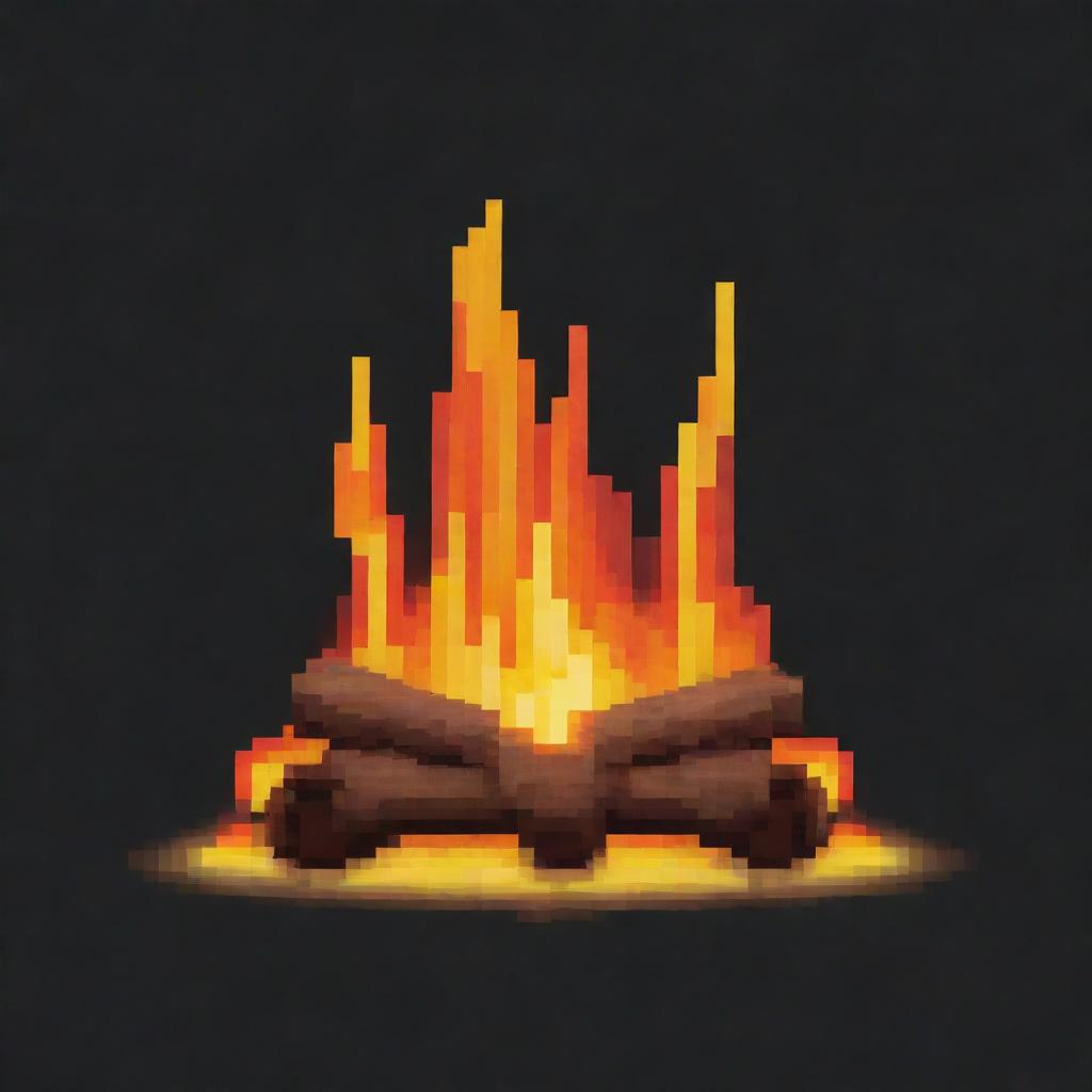 A pixel art of a little campfire with no background