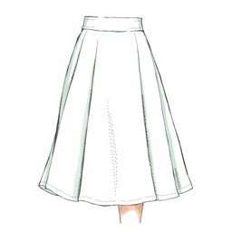 A detailed drawing of a line skirt, showcasing its classic A-line shape with a fitted waist that flares out gracefully towards the hem