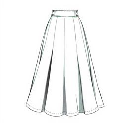 A detailed drawing of a line skirt, showcasing its classic A-line shape with a fitted waist that flares out gracefully towards the hem