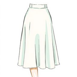 A detailed drawing of a line skirt, showcasing its classic A-line shape with a fitted waist that flares out gracefully towards the hem