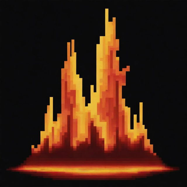 An isolated pixel art image of a single fire, devoid of any background