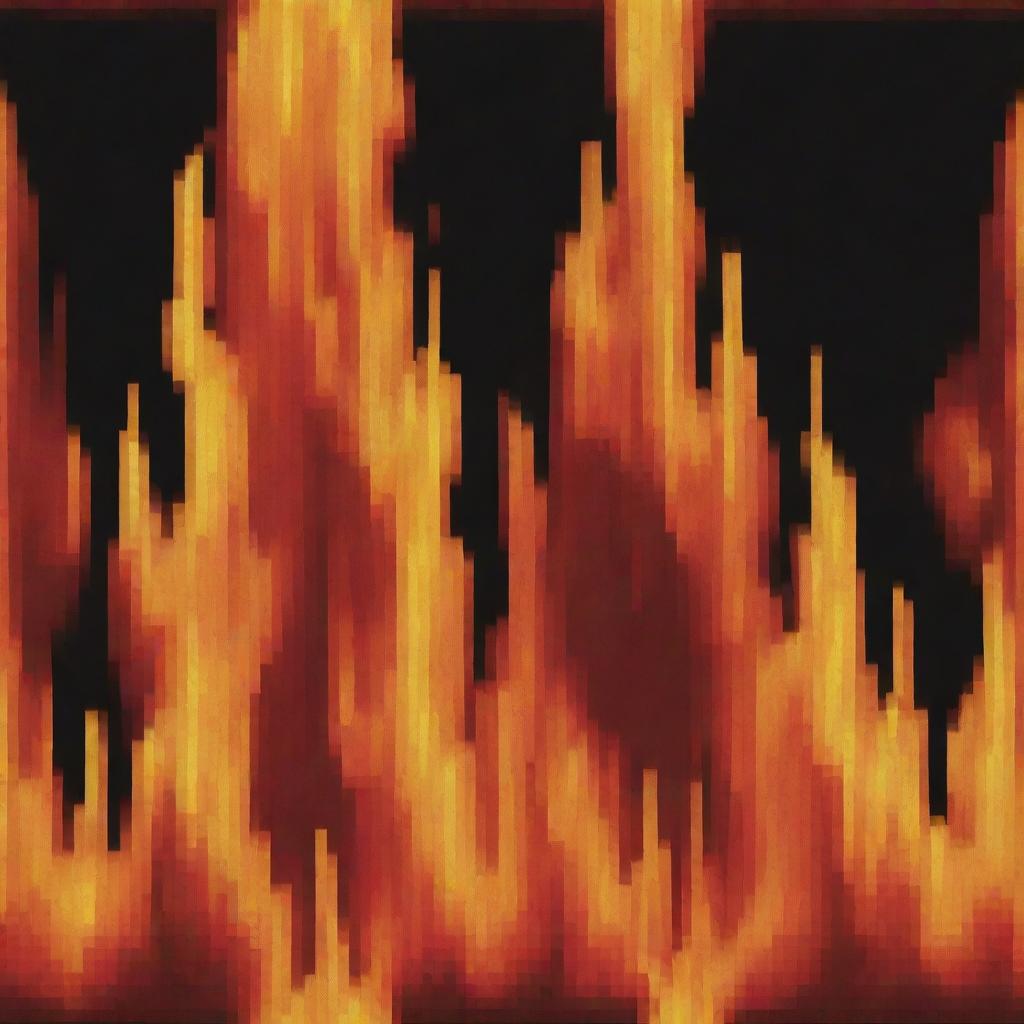 A pixel art representation of a realistic fire without any background