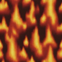 A pixel art representation of a realistic fire without any background