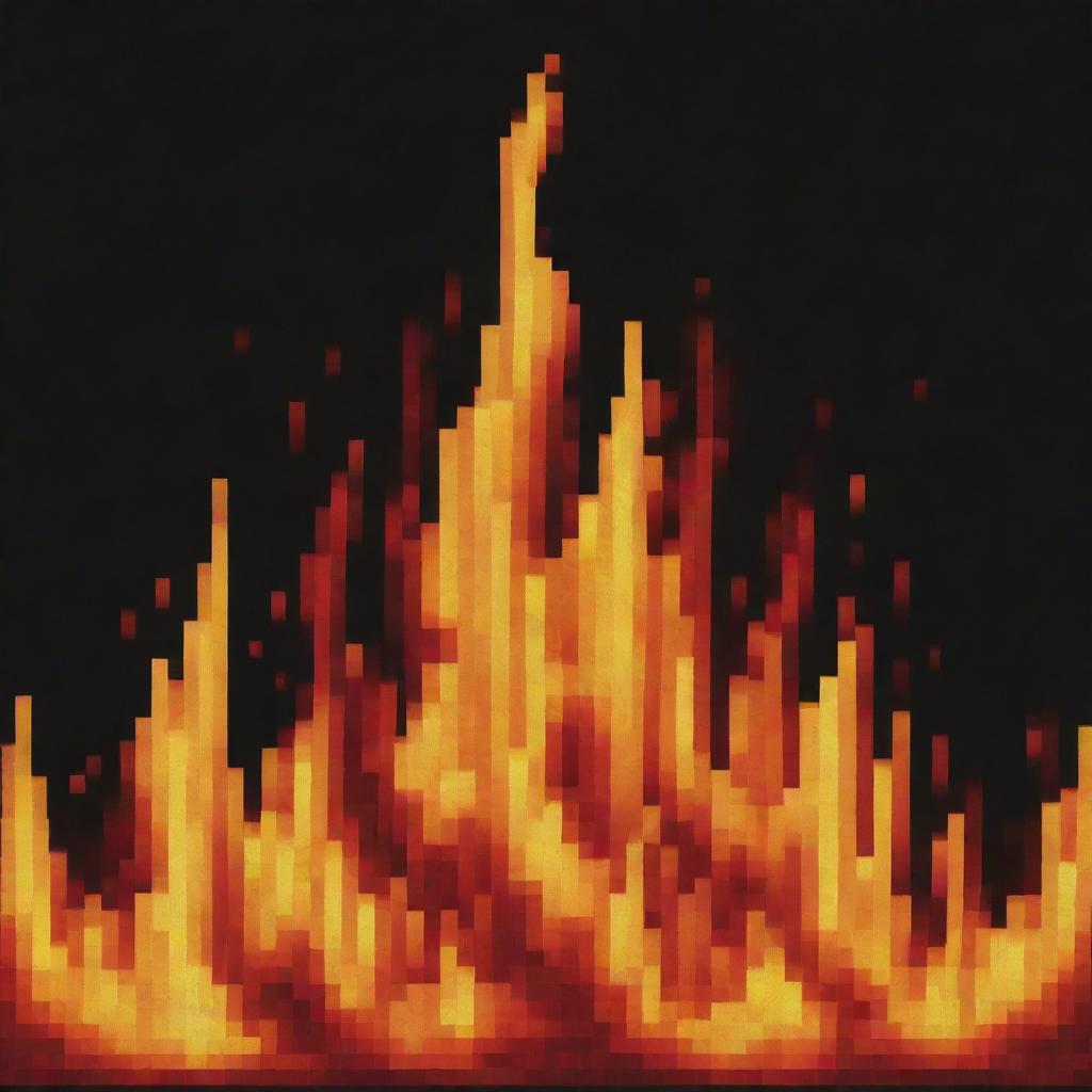 A pixel art representation of a realistic fire without any background