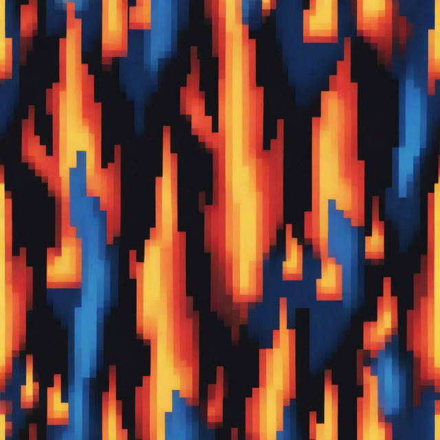 A pixel art of a cool, stylized fire, with lively, flickering flames