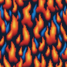 A pixel art of a cool, stylized fire, with lively, flickering flames