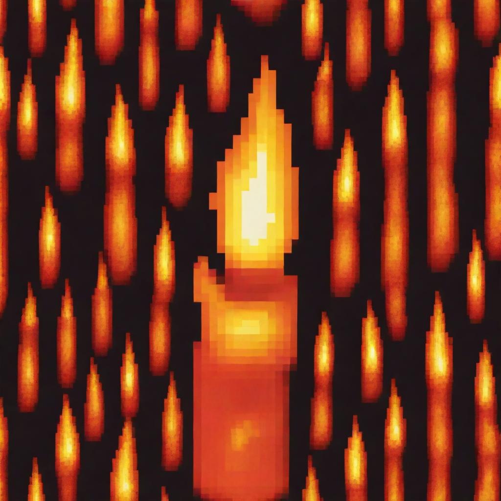 A pixel art depicting a blazing fire torch