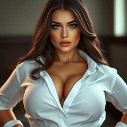A stunning, realistic portrayal of a woman with striking features, inspired by Ariel Winter