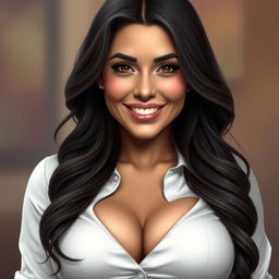 A realistic portrait of a fictional character inspired by Salma Hayek, featuring a beautifully detailed face reminiscent of her features
