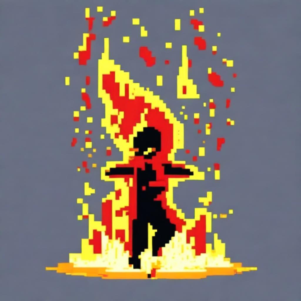 A profile picture made of pixel art, depicting a single, small, dancing fire