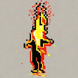 A profile picture made of pixel art, depicting a single, small, dancing fire