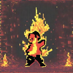 A profile picture made of pixel art, depicting a single, small, dancing fire