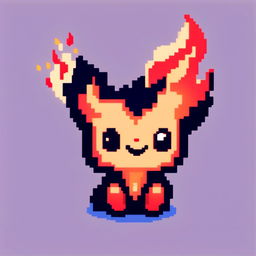 Pixel art profile picture featuring an adorable flame with playful eyes and a warm smile against a gradient blue background.