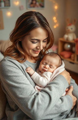 A warm and cozy scene featuring a sleepy baby nestled in the arms of a loving mother