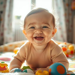 A joyful baby with a beaming smile, radiating happiness and innocence