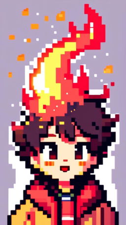 A pixel art profile picture featuring an adorable fire