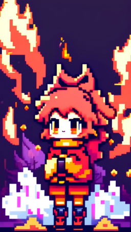 A pixel art profile picture featuring an adorable fire