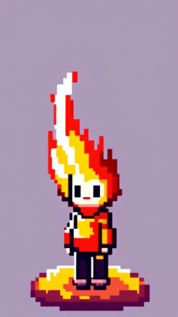 A pixel art profile picture featuring an adorable, solitary flame