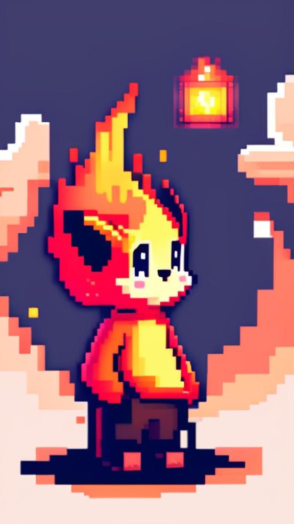 A pixel art profile picture featuring an adorable, solitary flame