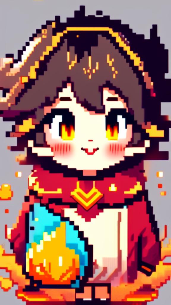 A pixel art profile picture showcasing an adorable flame