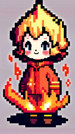 A pixel art profile picture showcasing an adorable flame