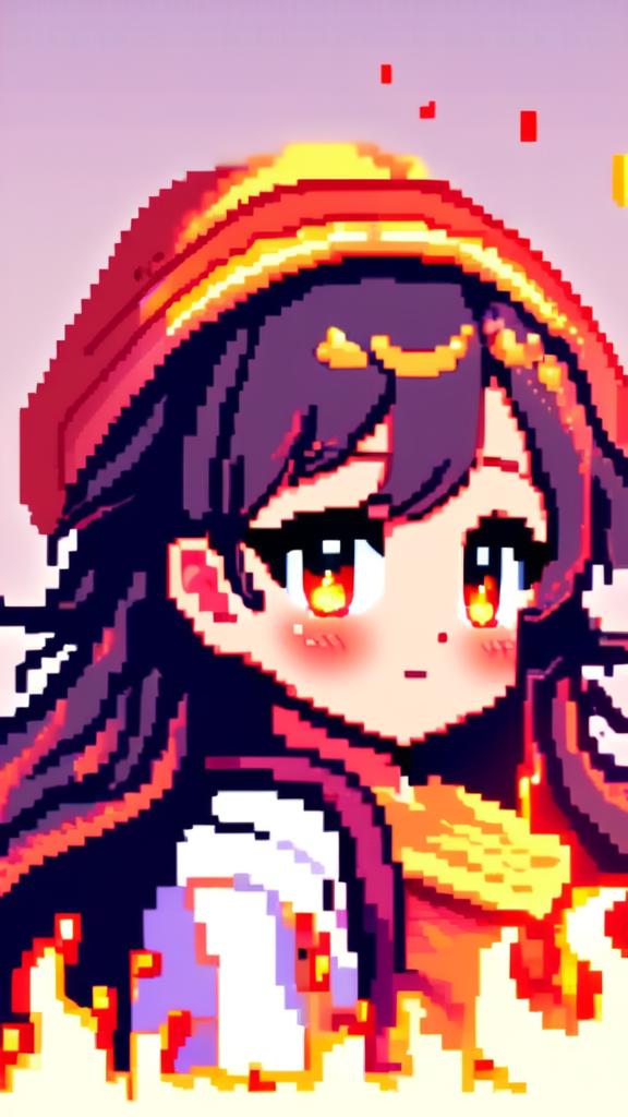 A pixel art profile picture showcasing an adorable flame