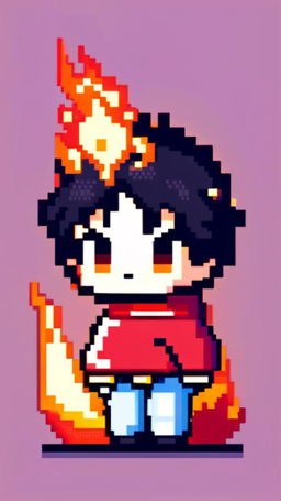 A pixel art profile picture featuring a cute, solitary flame