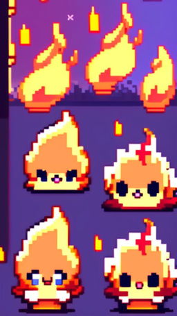 A pixel art profile picture featuring a cute fire