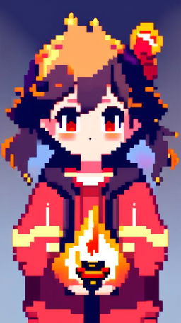 A pixel art profile picture featuring a cute fire