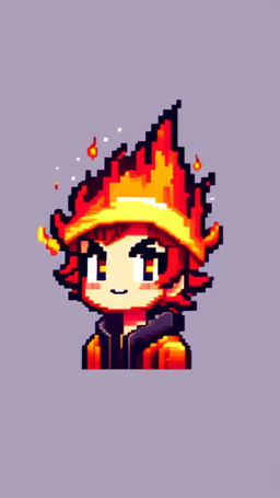 A pixel art profile picture featuring a vibrant fire