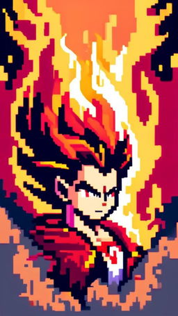 A pixel art profile picture featuring a dynamic fire