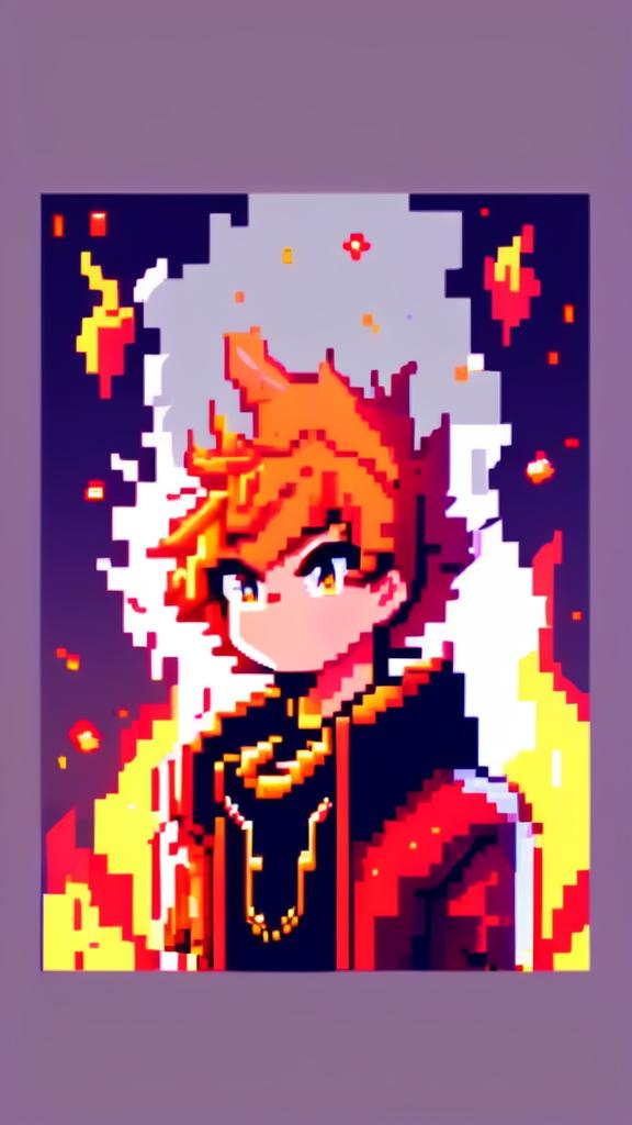 A pixel art profile picture featuring a vibrant fire