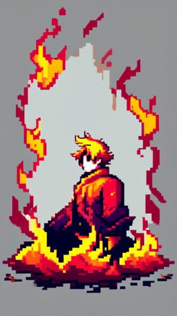 A pixel art profile picture featuring a vibrant fire